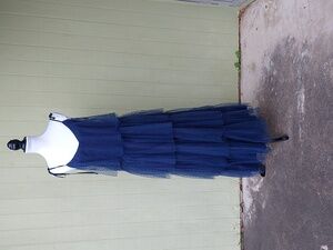 One One Six Navy Black Tiered Tulle Polka Dot Maxi Dress With Tags Sz 2X